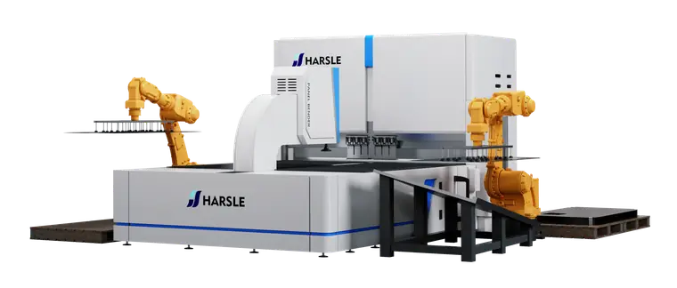 HARSLE panel bender with robotic loading and unloading arms