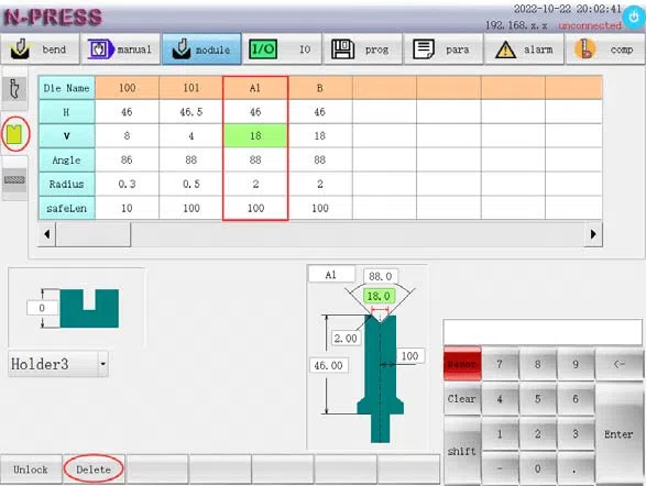 Configuración de moldes de la serie ET