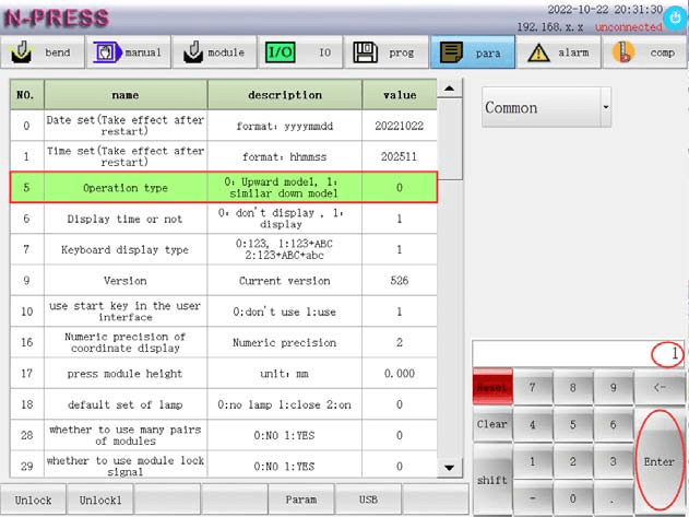 Paramétrage de la série ET