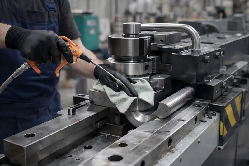 Com que frequência devo aplicar as pontas de limpeza da dobradeira de tubos na produção?