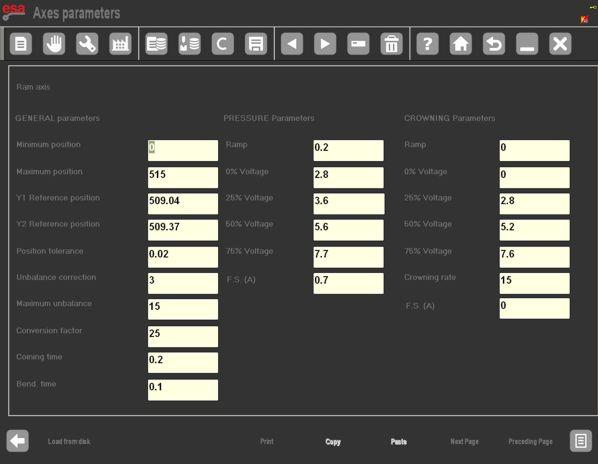 ESA S875 User Parameters Mask