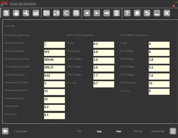 ESA S875 User Parameters Mask