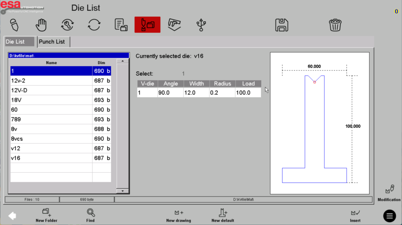 Interfejs listy narzędzi ESA S840