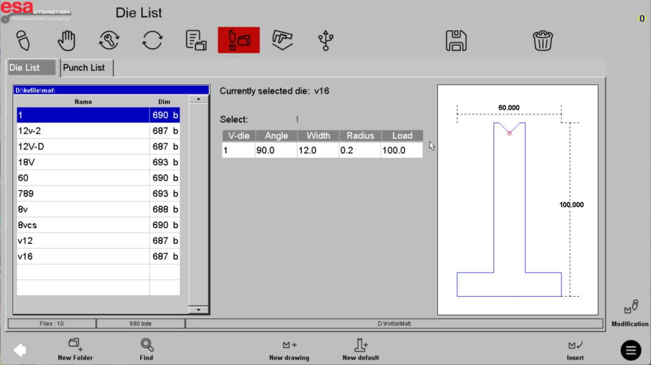 ESA S840 Tool List Interface