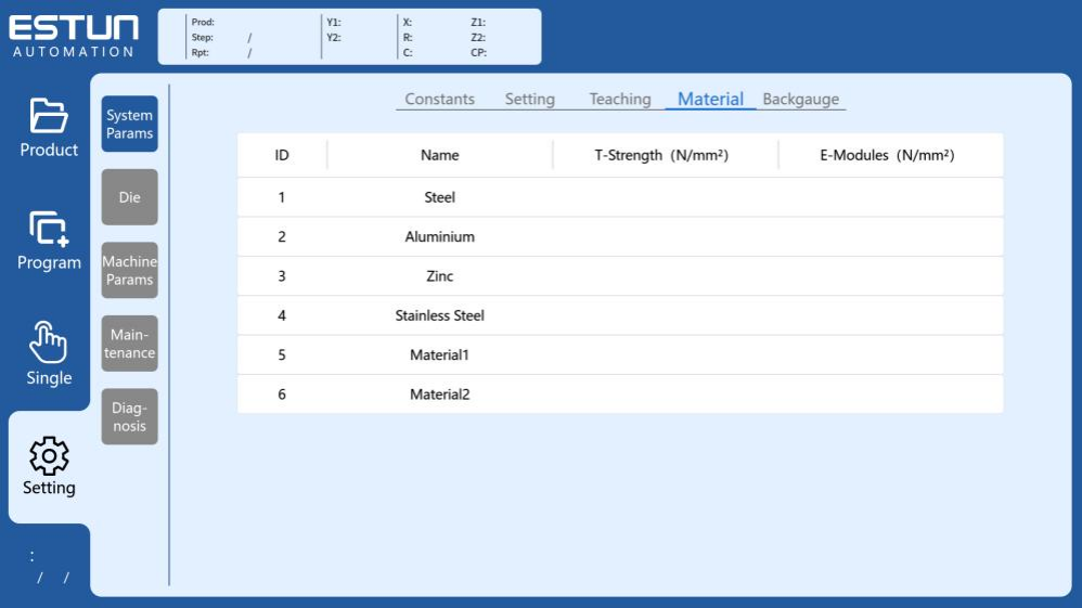 ESTUN E315P Material Setup