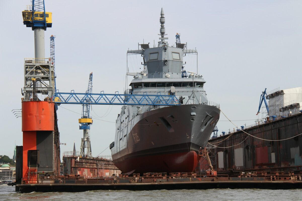 Ship in a dry dock at a shipyard