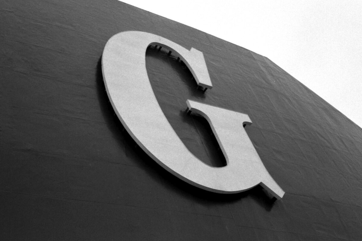 Metal channel letter sign on a building